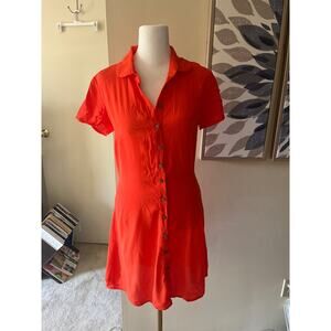 OLIVACEOUS Deep Orange Button Down Dress Small